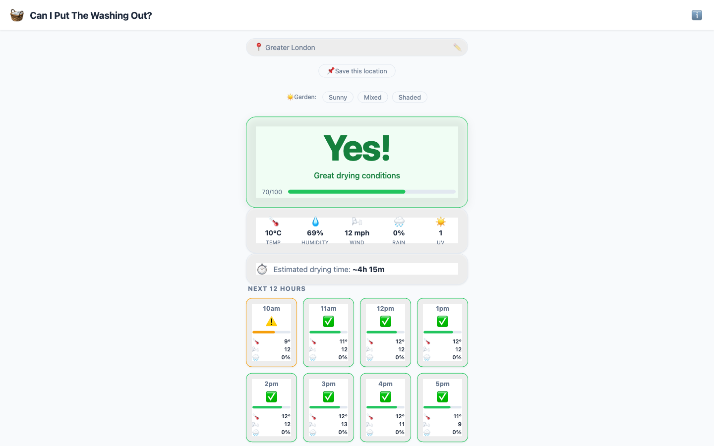 CanIPutTheWashingOut.com app screenshot